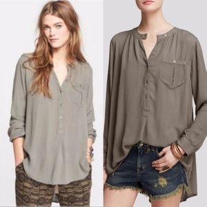 Free People army green gauze boyfriend top